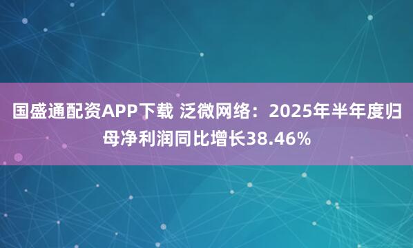 国盛通配资APP下载 泛微网络：2025年半年度归母净利润同比增长38.46%